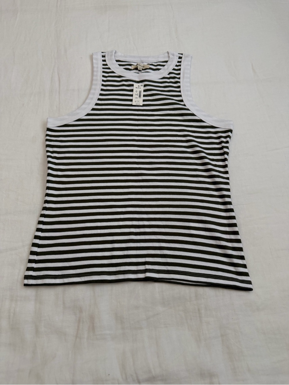 Madewell Olive & White Striped Crewneck Tank